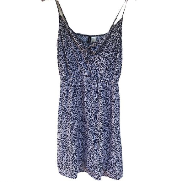H&M y2k tie front Dress Spagheti Strap slip summer sun beachy navy blue print 10 - Picture 2 of 13